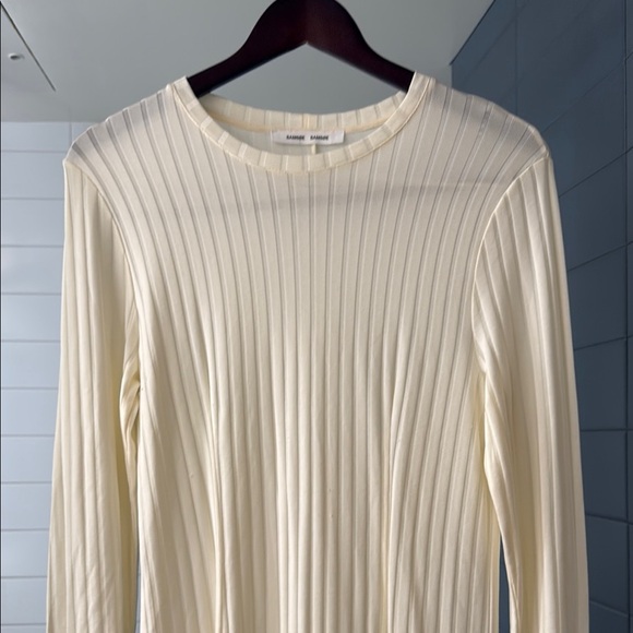 Samsoe Samsoe Jenari Ribbed Knit Eggnog Long Sleeve Sheath Dress Size Large - Picture 4 of 15